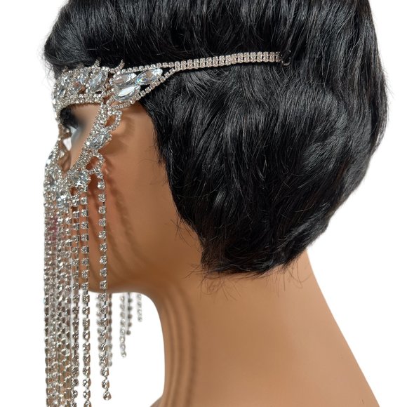 Crystal Tassel Face Mask Halloween Mask Masquerade Mask Women Rhinestone Jewelry - Picture 8 of 15